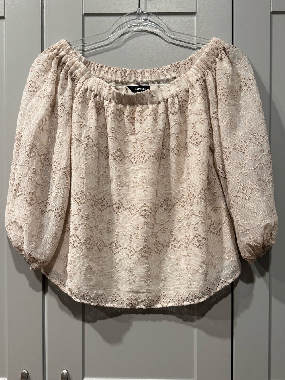 Express Cream Eyelet Off-Shoulder Blouse